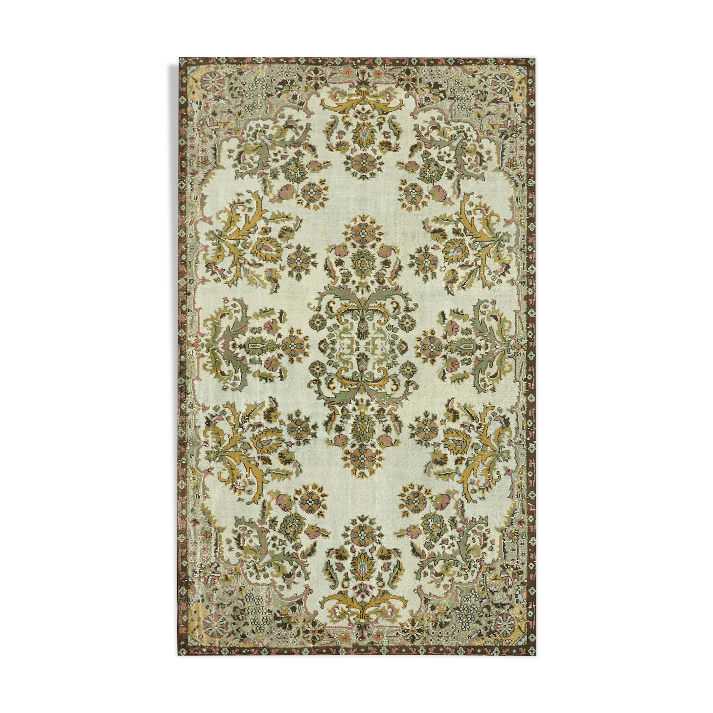 Handwoven Unique Turkish 1980s 186 cm x 302 cm Green Rug