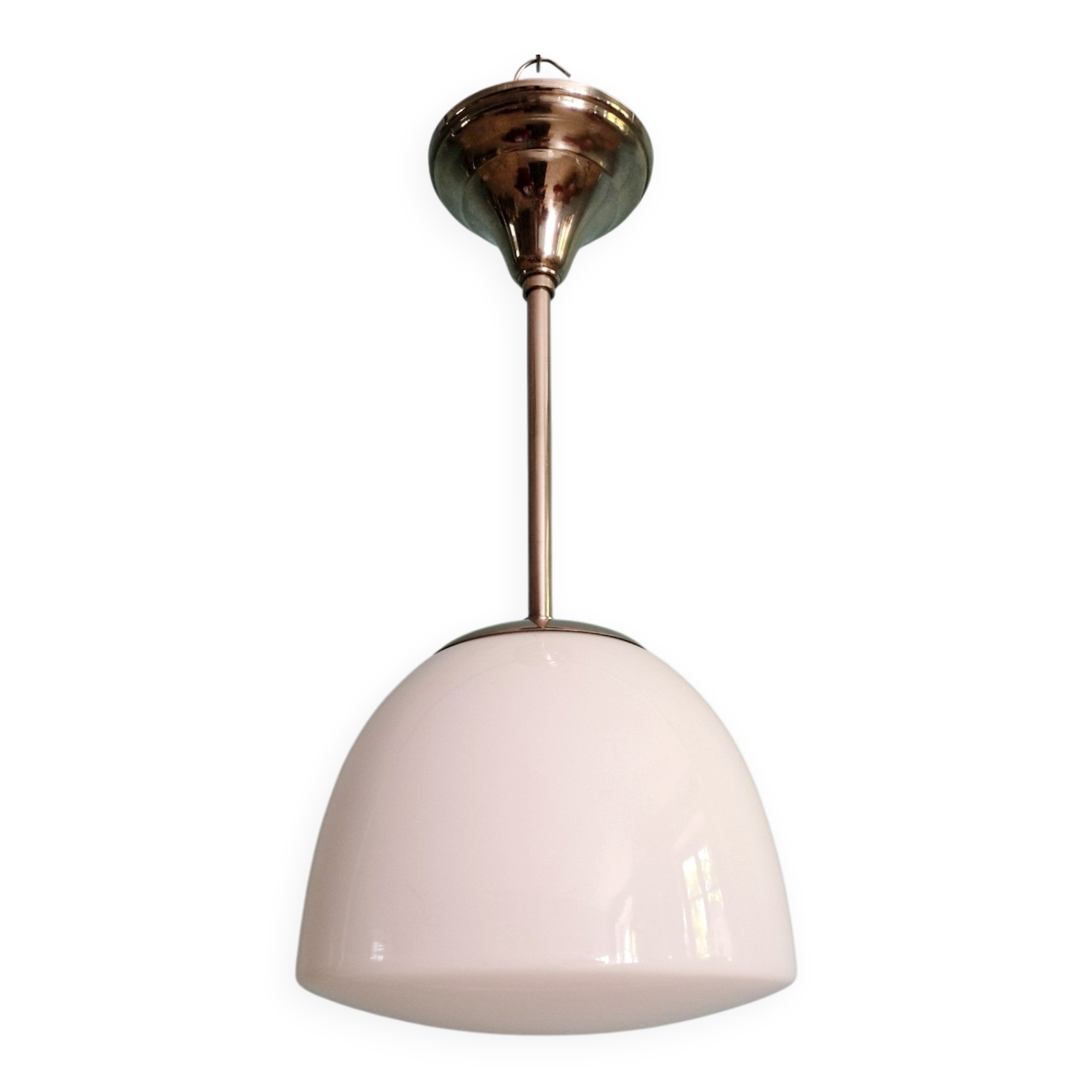 Bauhaus suspension in chrome metal and white opaline, 1930