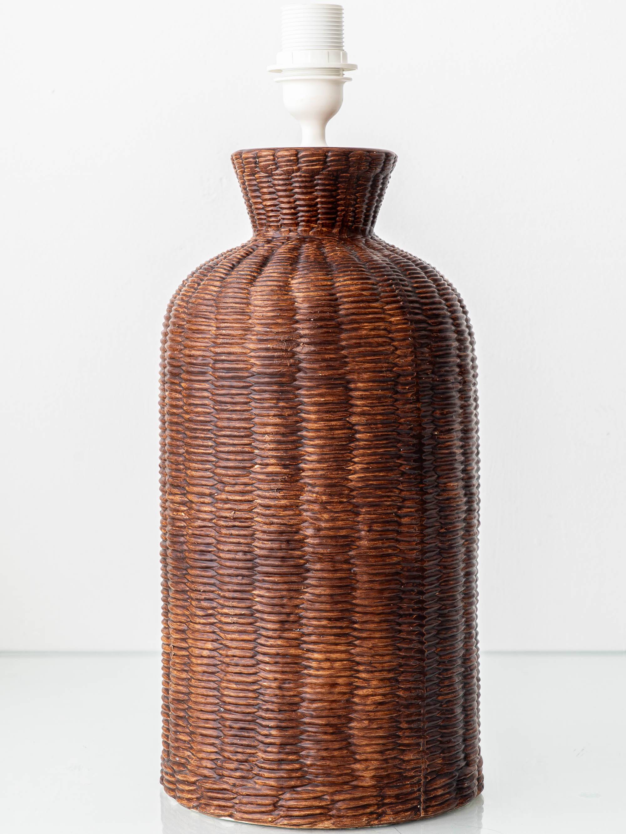 Ceramic Trompe L'Oeil Wicker Table Lamp with New Woven Cream Cord Lampshade