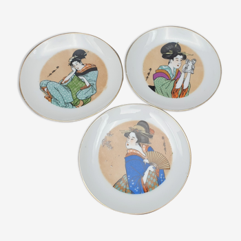 Set de 3 assiettes Japonaises GEISHAS  porcelaine fine