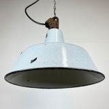 Suspension en émail gris industriel avec plateau en fonte années 1960