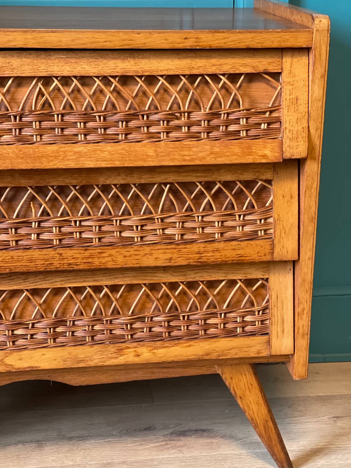 Commode vintage bois et rotin