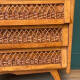 Commode vintage bois et rotin