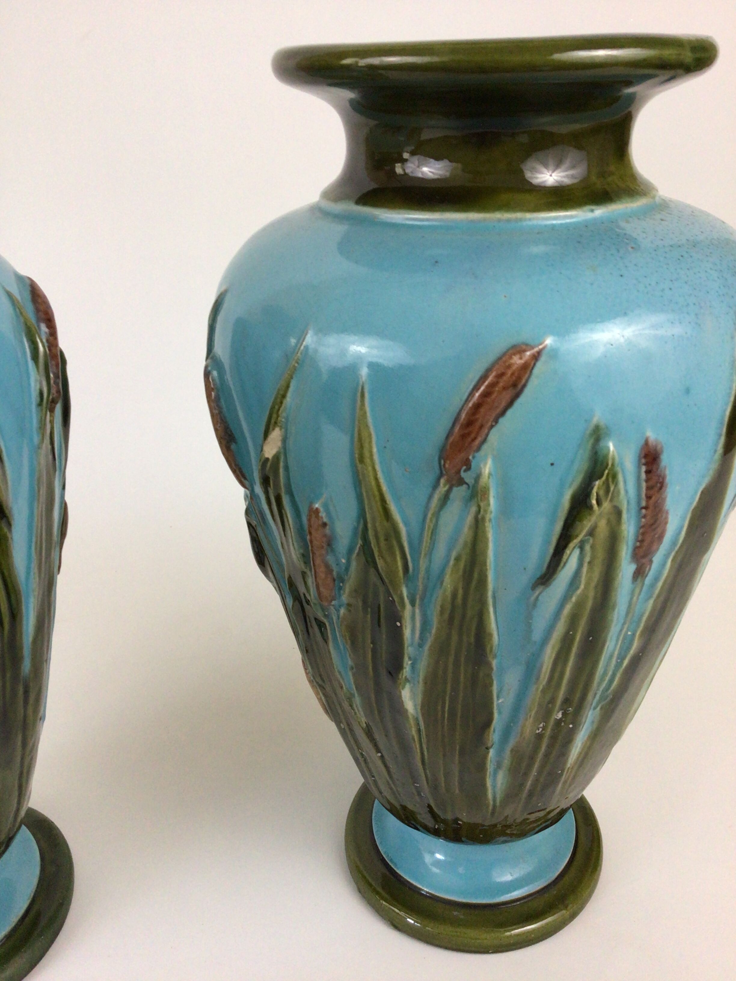 Pair of enamelled ceramic vases Barbotine Art Nouveau