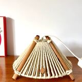 Scandinavian pendant light in wood and wool made in the GDR 60s-70s