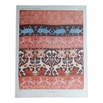 Ancienne planche illustrative couleur tissu funéraire des Indes Néerlandais 1930