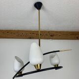 Arlus house chandelier 3 burners, opalines and brass, 50s