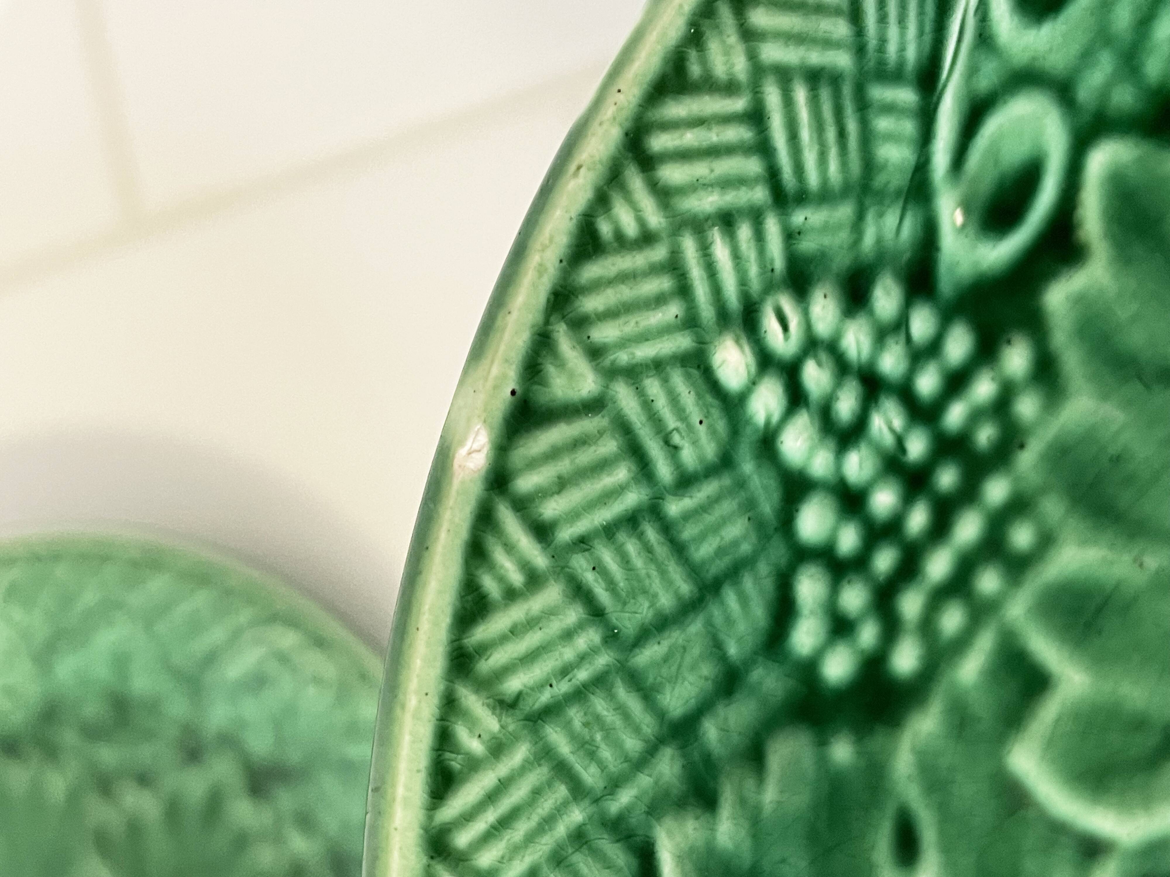 Set of Three 19th Century Salins Dessert Plates with Green Vine Leaf Motif