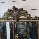 Ancien miroir style Louis XV patine doré et blanc, 145×82cms