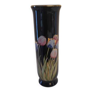 Black ceramic soliflore decorated with tulips - 1960s-1970s