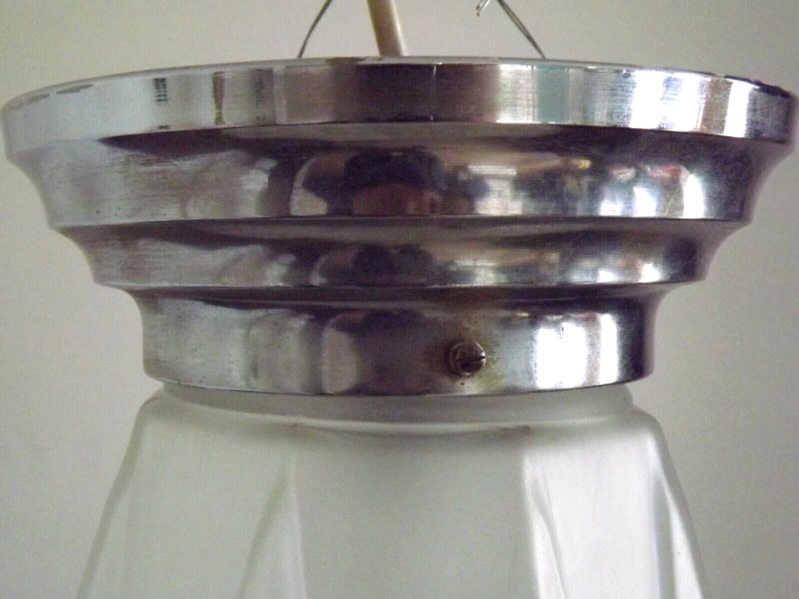 French 1920's-1940's art deco milk glass skyscraper tiered light fixture 3995