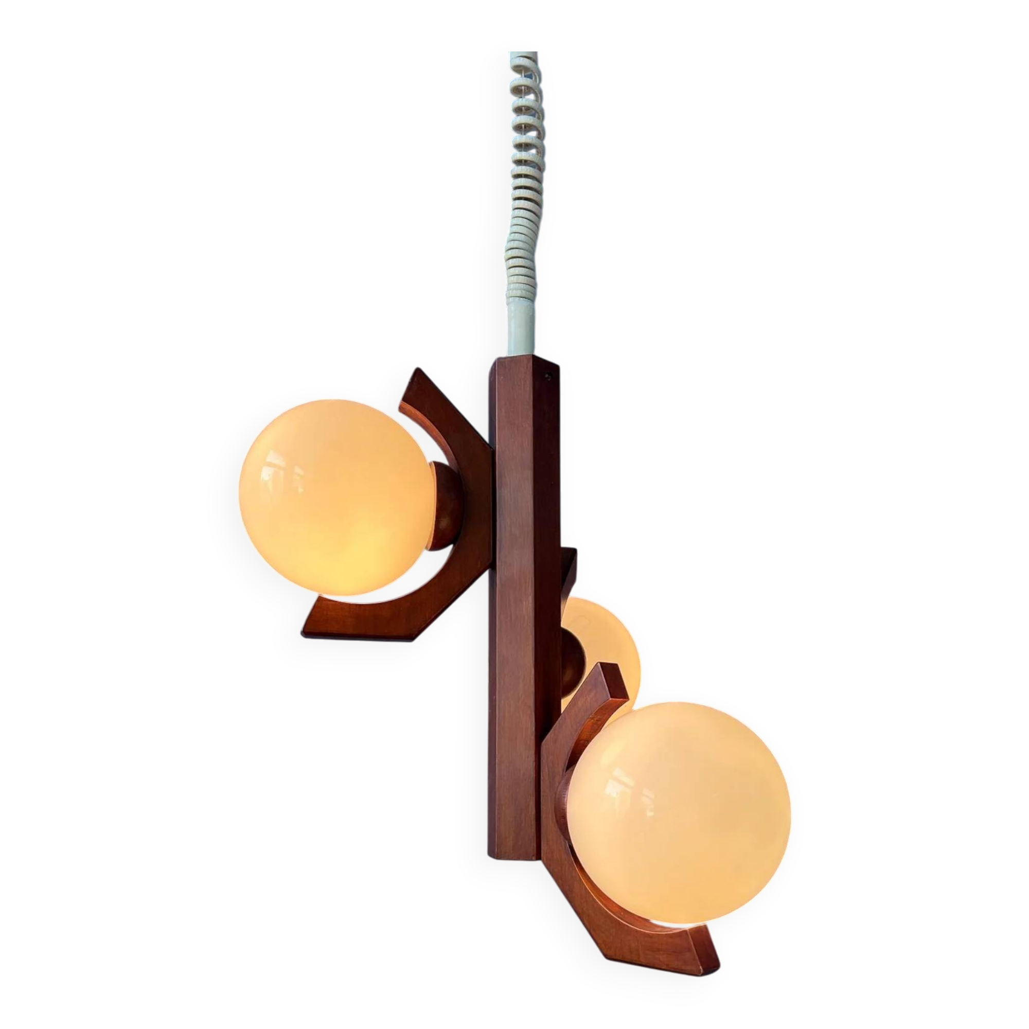 Brown mid-century Bony pendant lamp with opaline glass shades