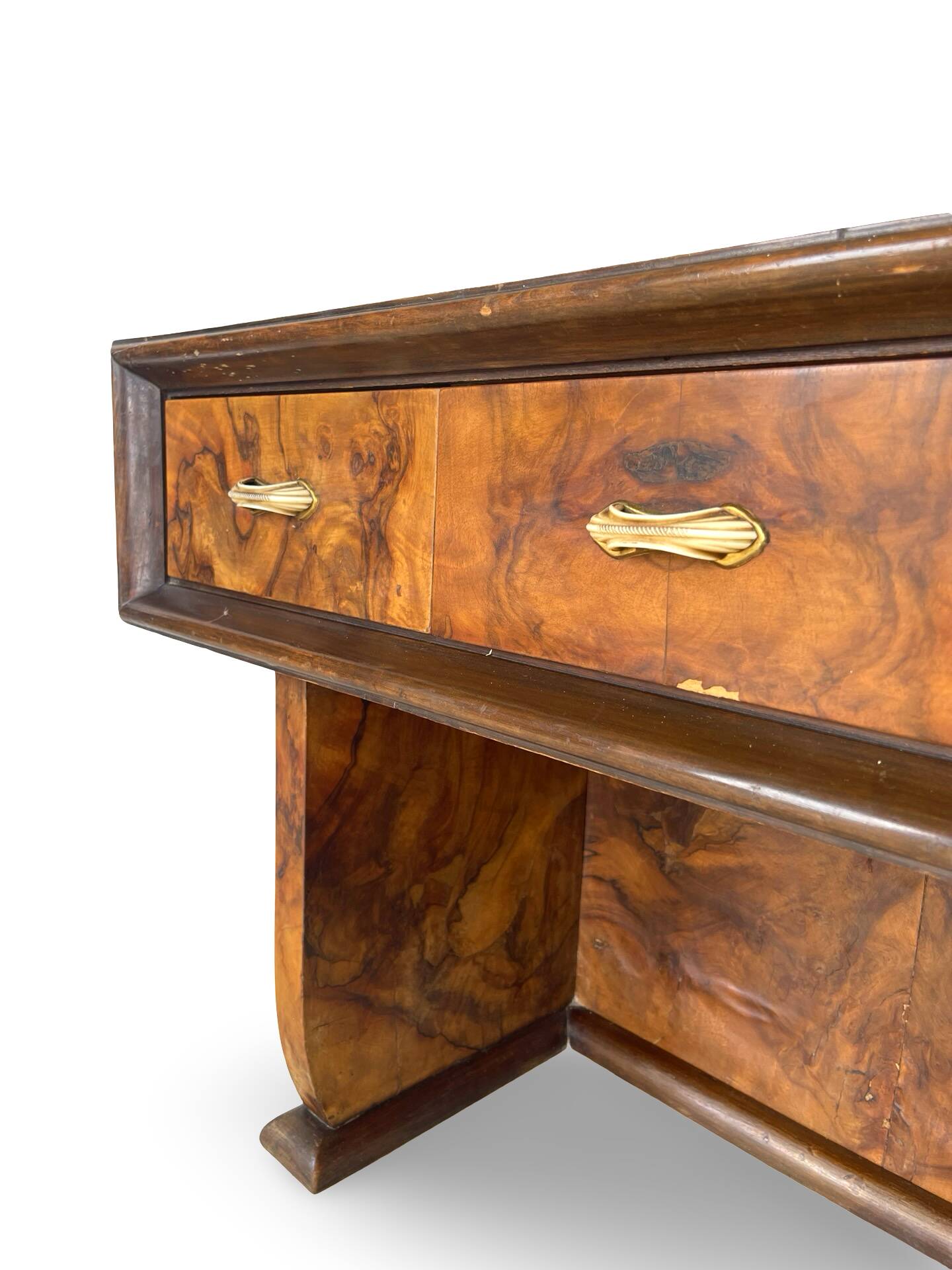 Italian burl walnut art deco console table, 1930s.