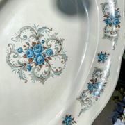 Oval dish Moulin des loups orchis sévigné floral pattern blue gray