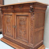 Henri II style double body in worked oak, original leaded stained glass windows