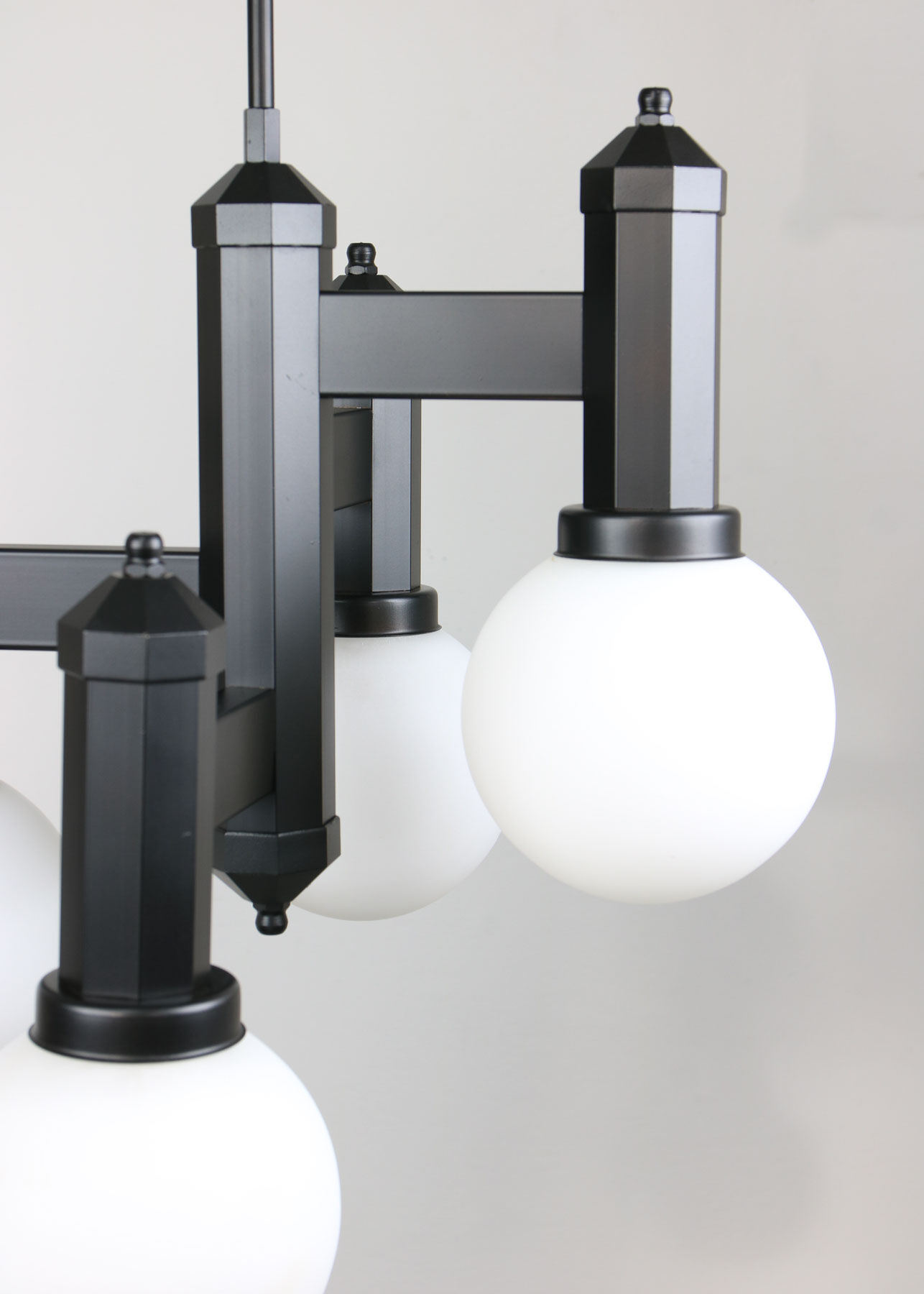 Vintage Geometric Black and Opaline Glass Ceiling Lamp