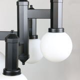 Vintage Geometric Black and Opaline Glass Ceiling Lamp