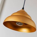 Vintage Yellow-Gold Aluminum Ceiling Lamp, 1980s Memphis-Postmodern Beehive Pendant with Striped Cable