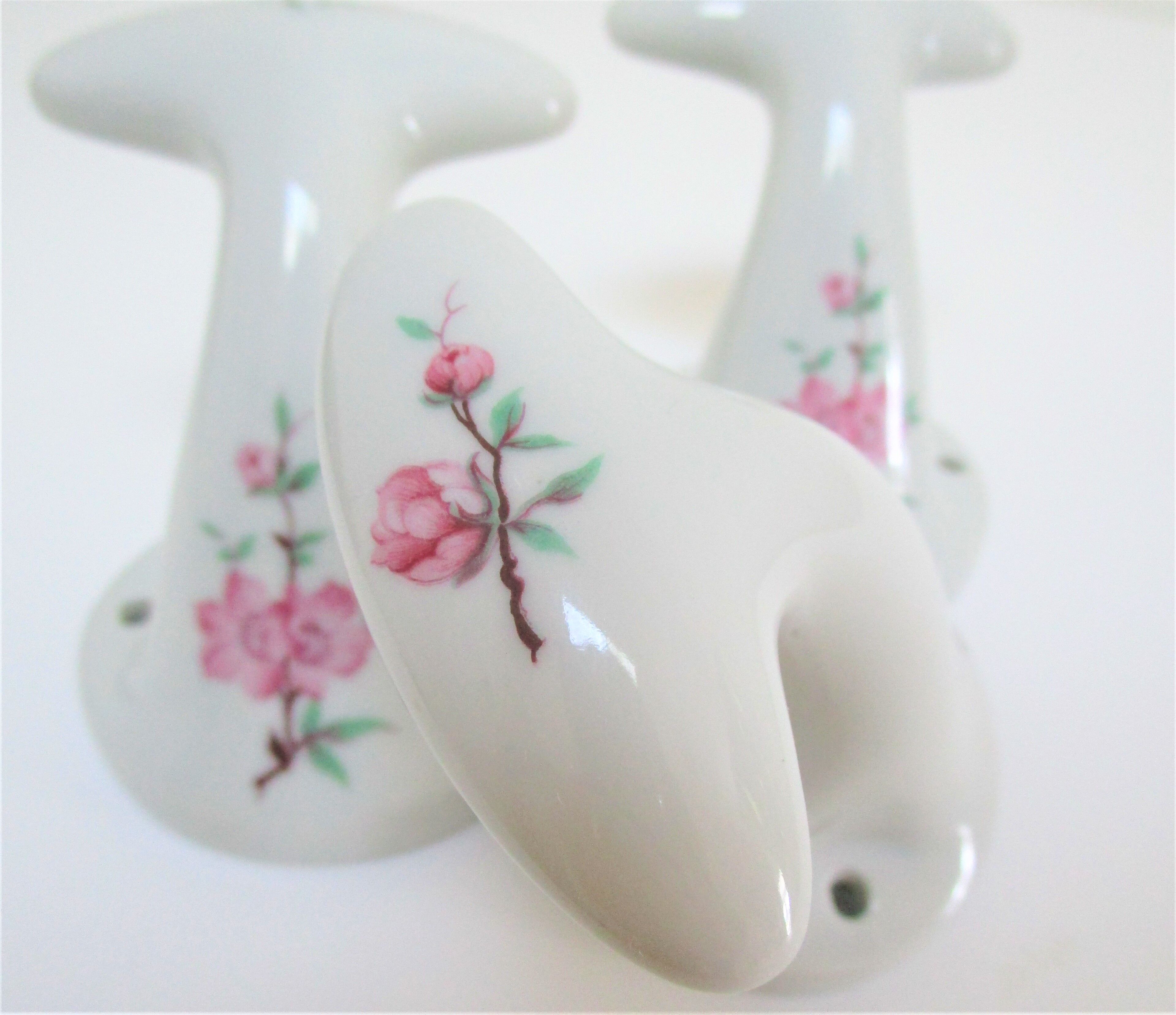 Three porcelain hooks limoges vintage japanese floral decoration