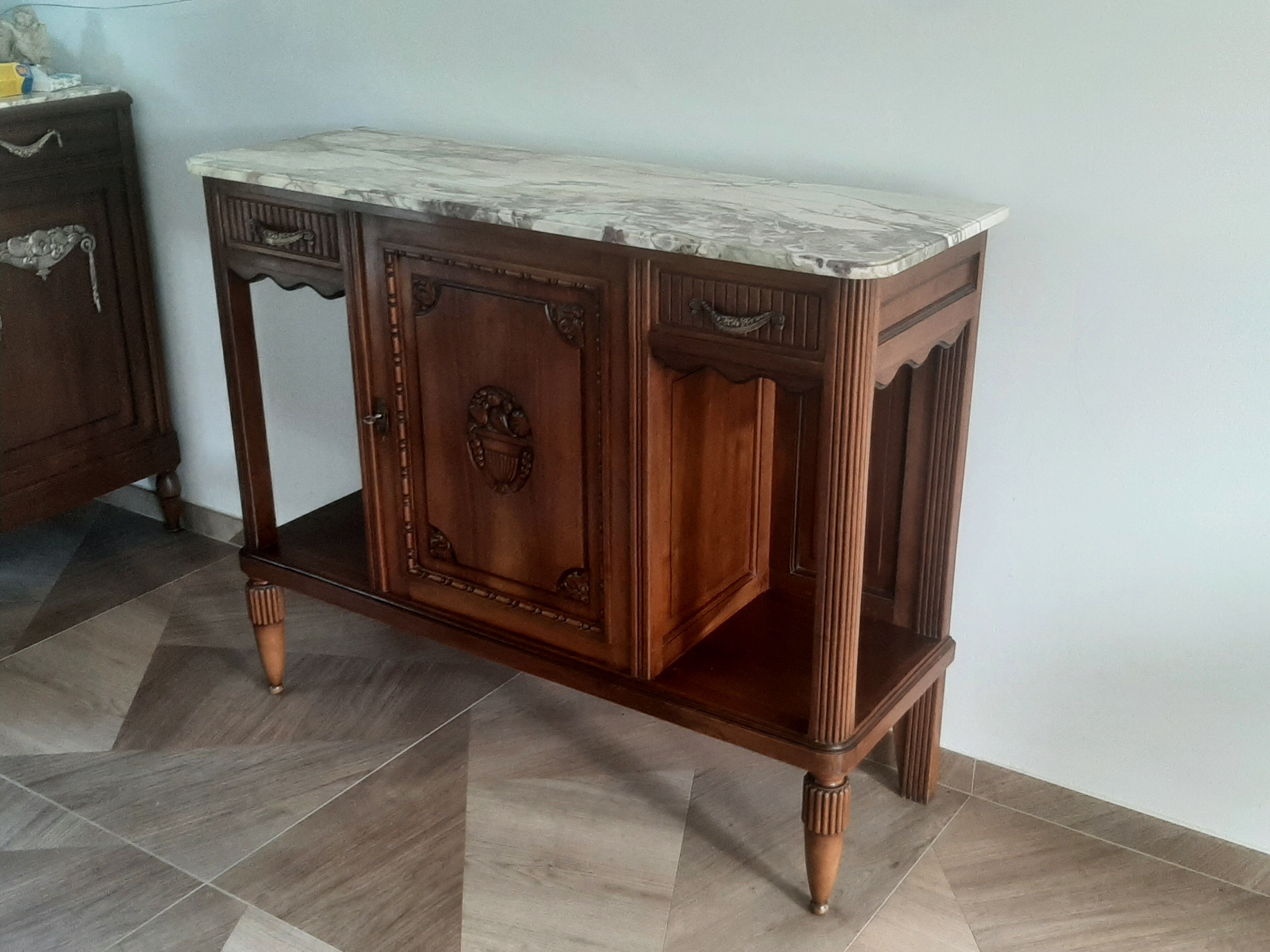 Sideboard - 1920 - art deco - 1 door - 2 drawers - gray marble top