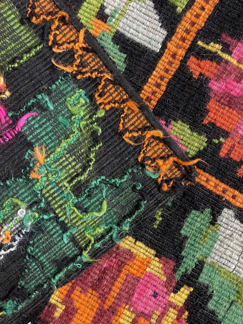 Floral handwoven carpet, colors on a black background - 262x160cm
