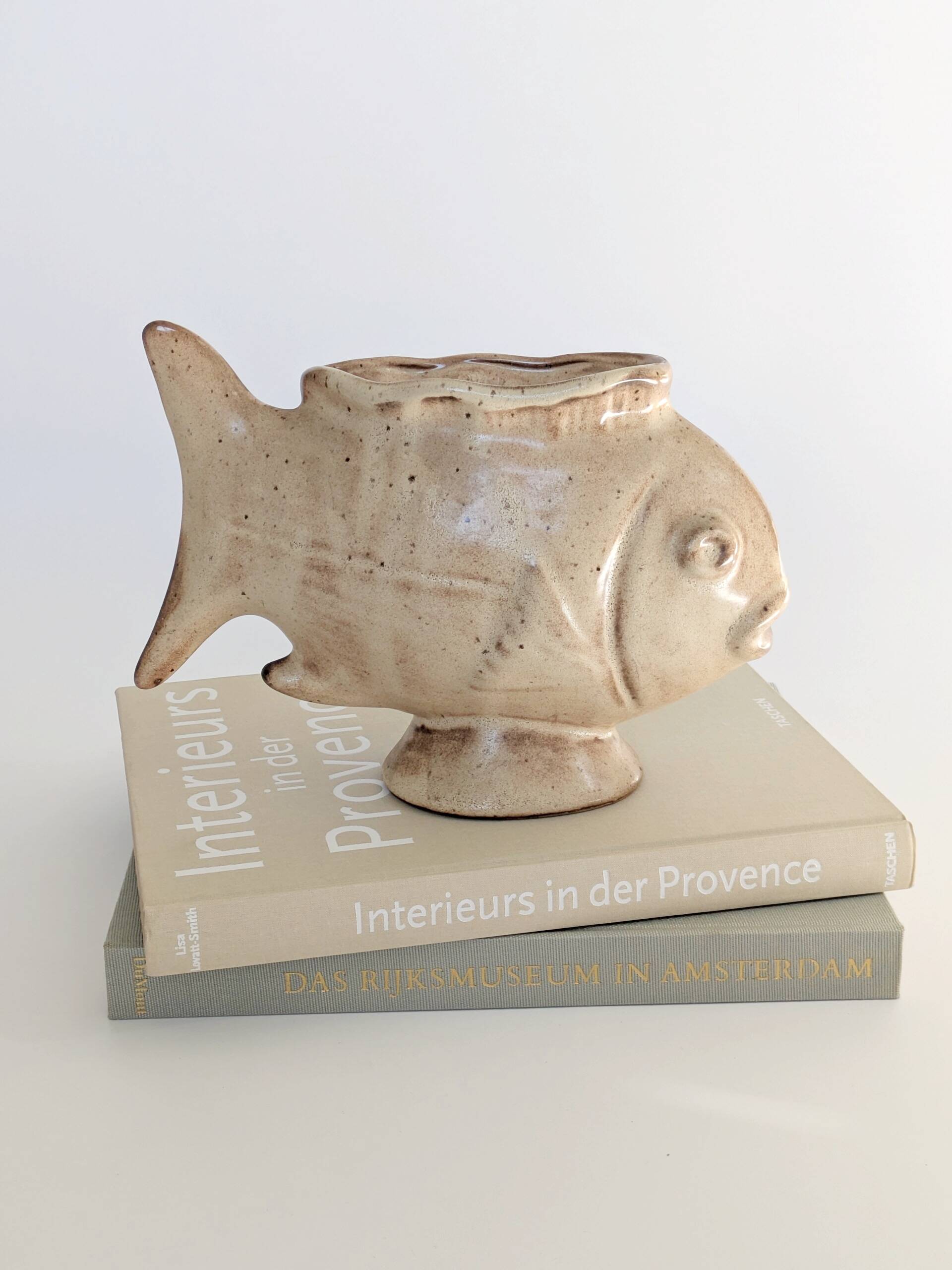 Vintage fish-shaped pot, French ceramic, 1960s