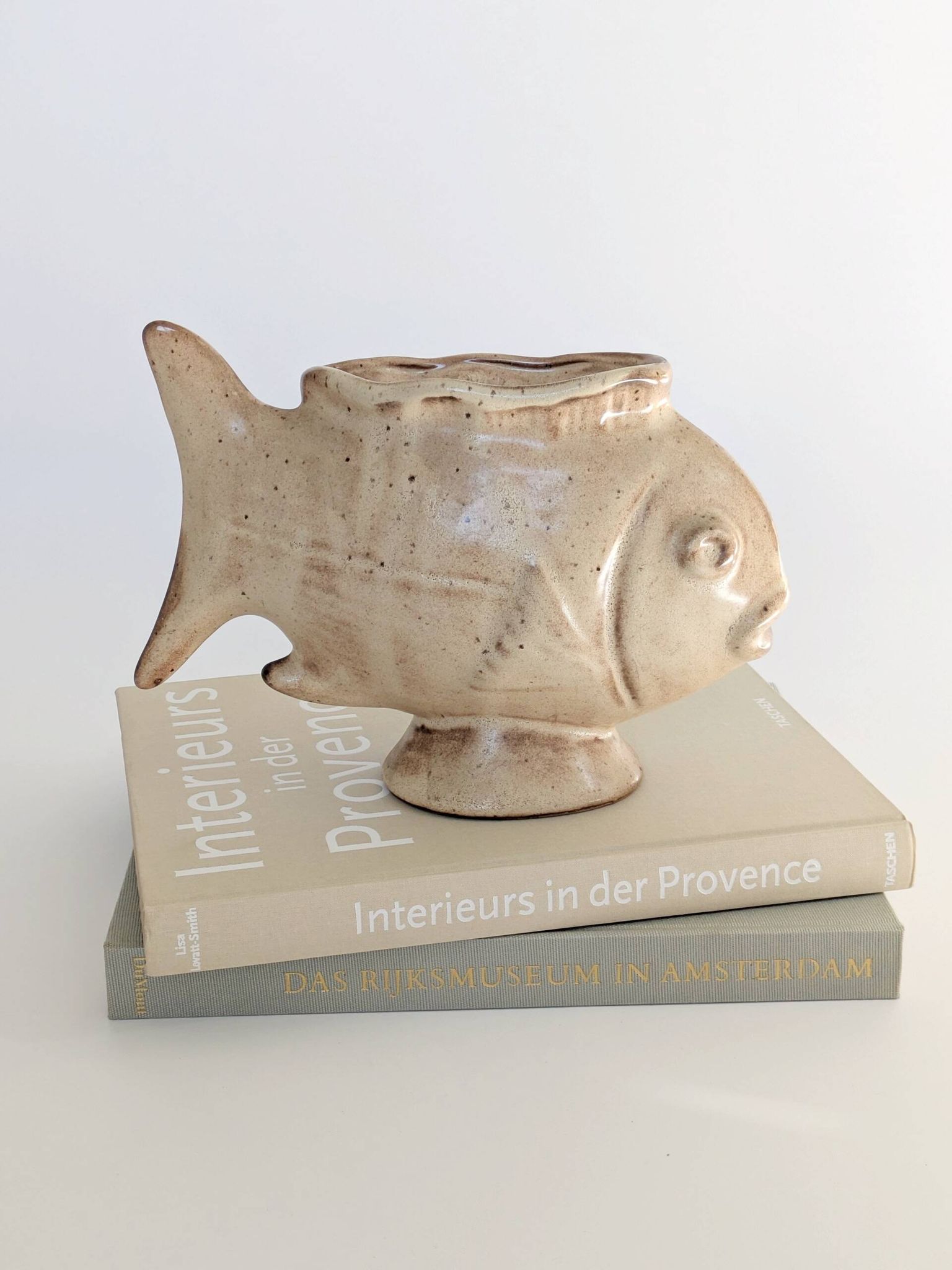 Vintage fish-shaped pot, French ceramic, 1960s