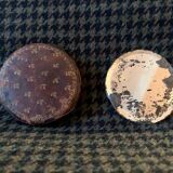 Very old round pocket mirror and leather case, 18th century