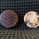 Very old round pocket mirror and leather case, 18th century