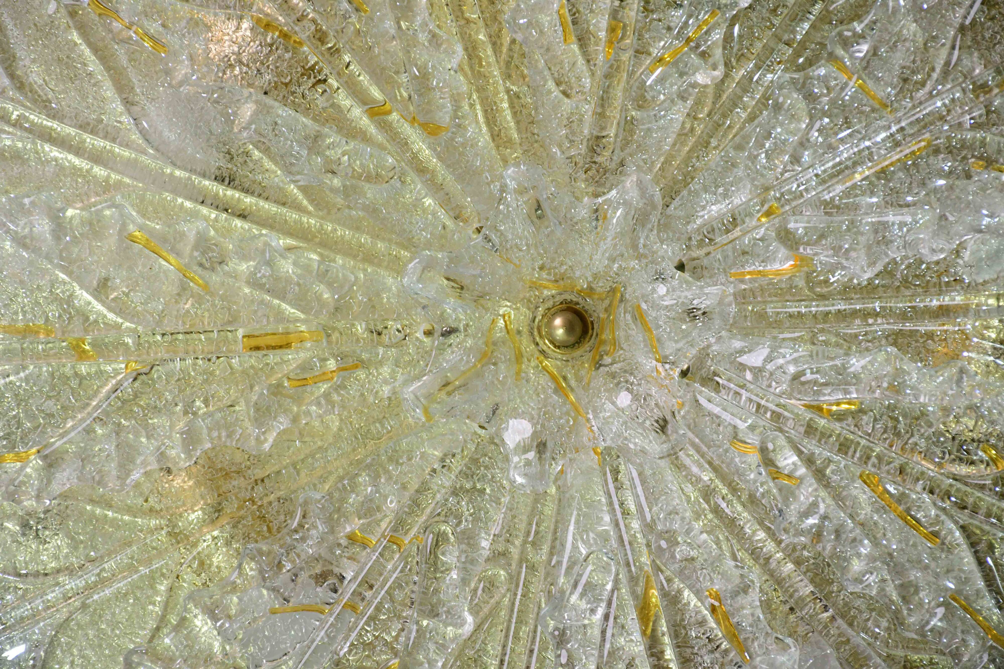 Splendid large size Italian Murano glass yellow and transparent ceiling light