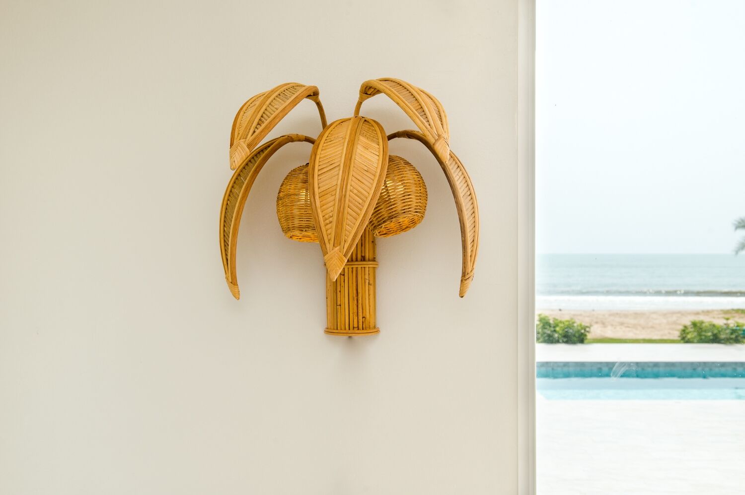 Pair of coconut/palm rattan wall lights