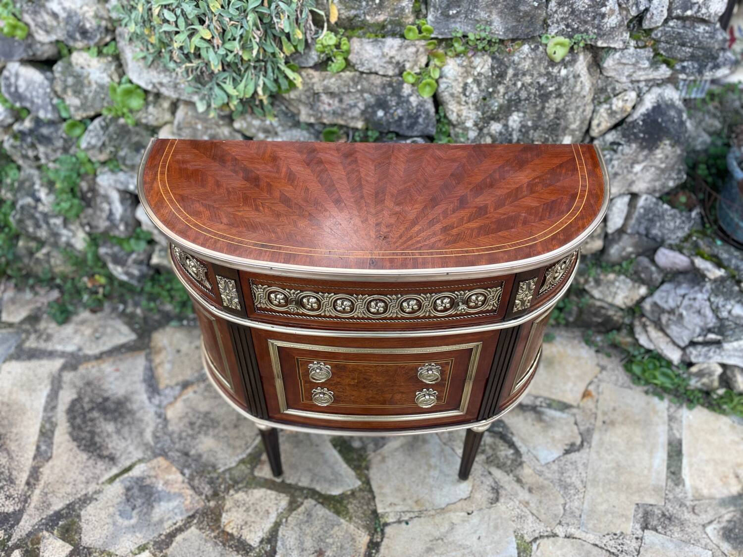 Louis XVI style mahogany and gilded bronze chest of drawers, 20th century