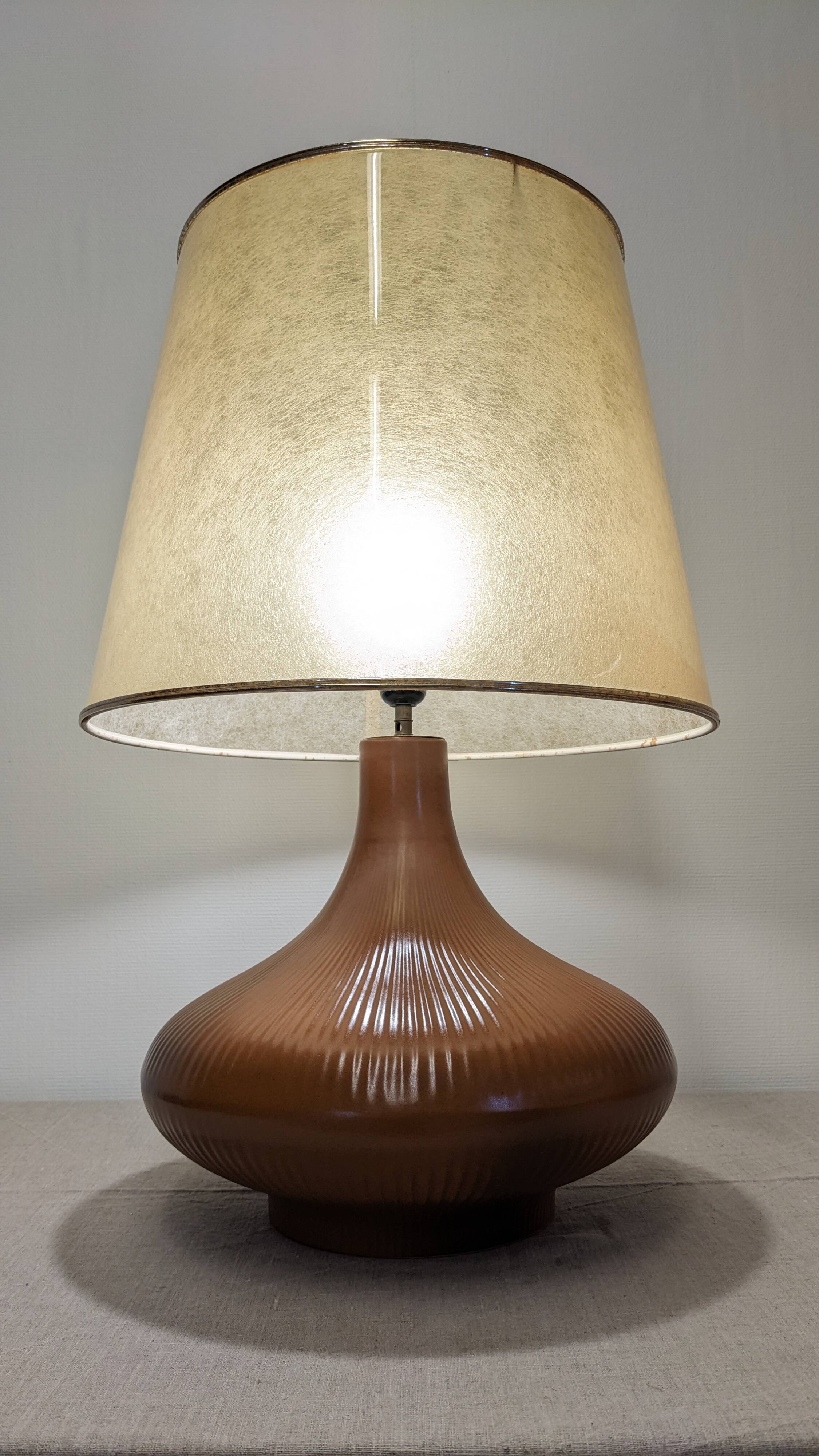 XL glazed ceramic living room lamp, France circa 1970
