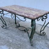 Vintage 1960s wrought iron and marble coffee table