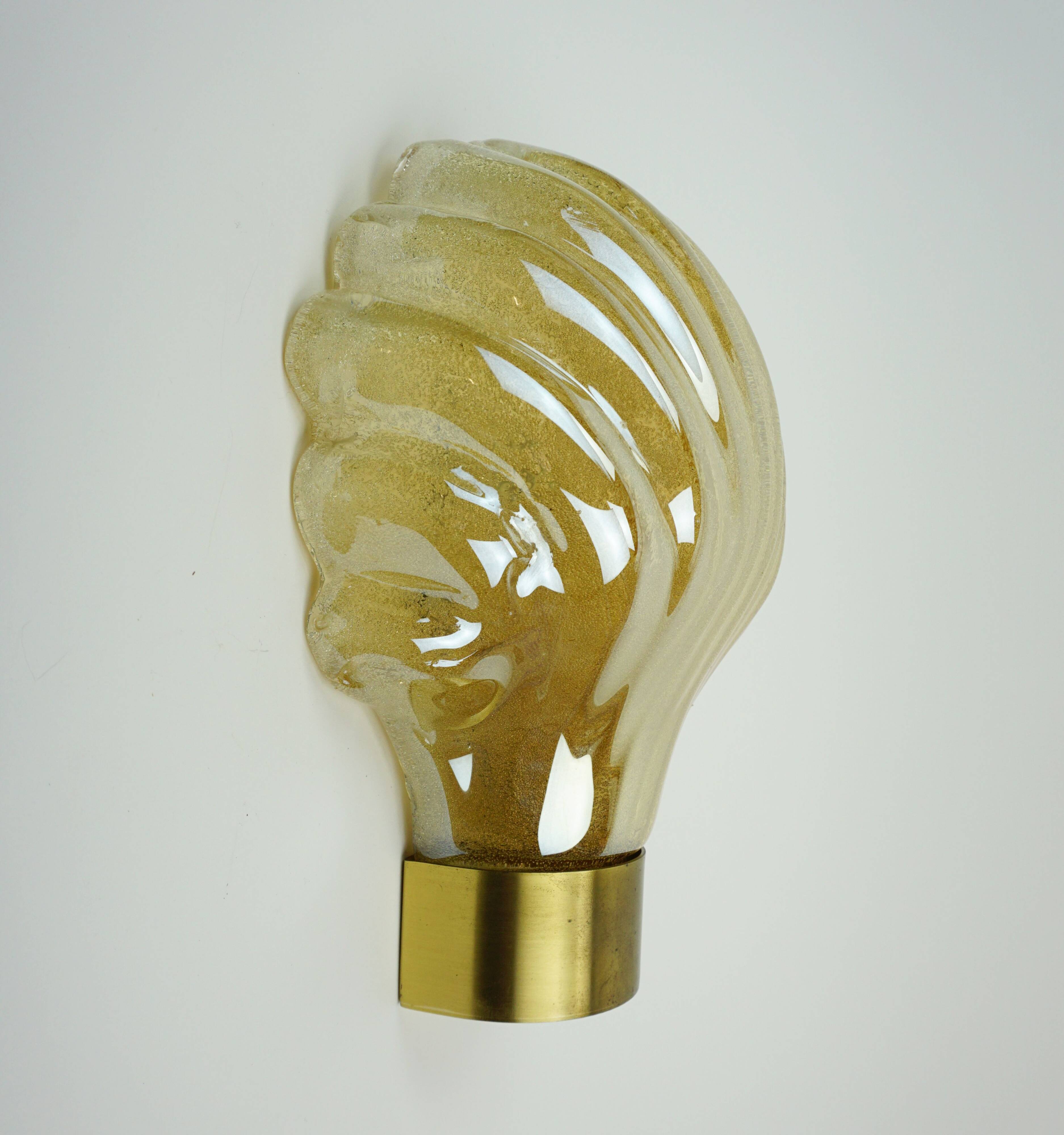 no. 1 of 2  mid century modern SCONCE wall lamp lustrous glass shell brass