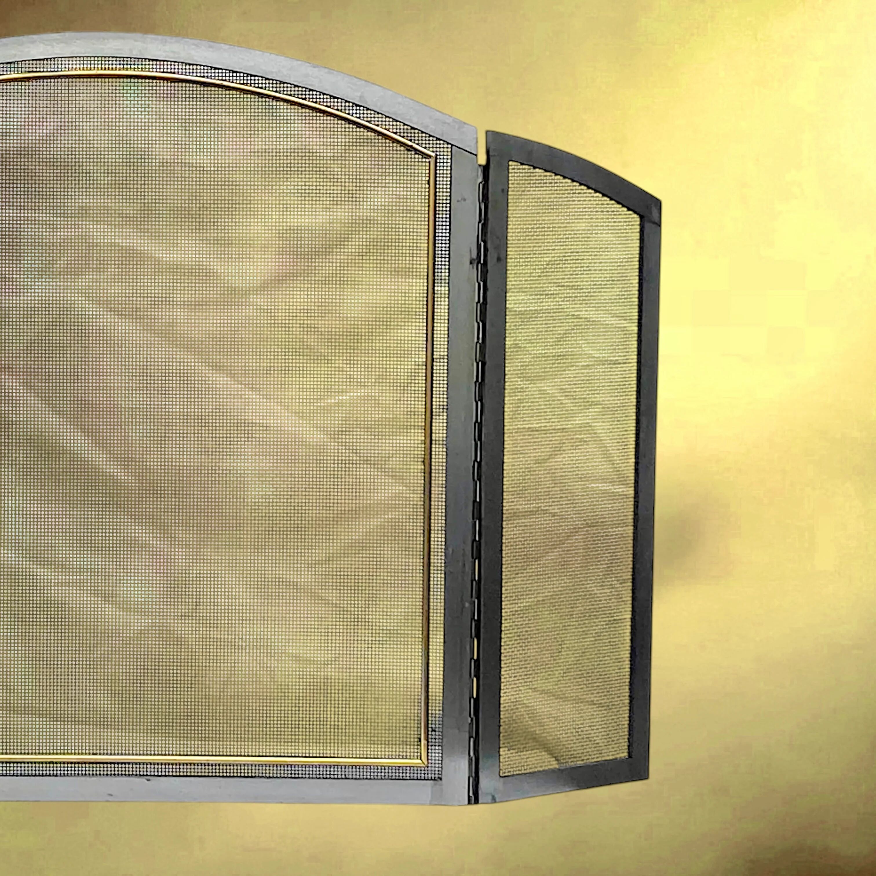 Folding fireplace screen in brushed steel and gilded brass – 1960s
