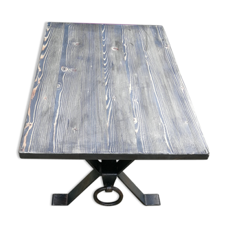 Industrial coffee table wood and brushed metal