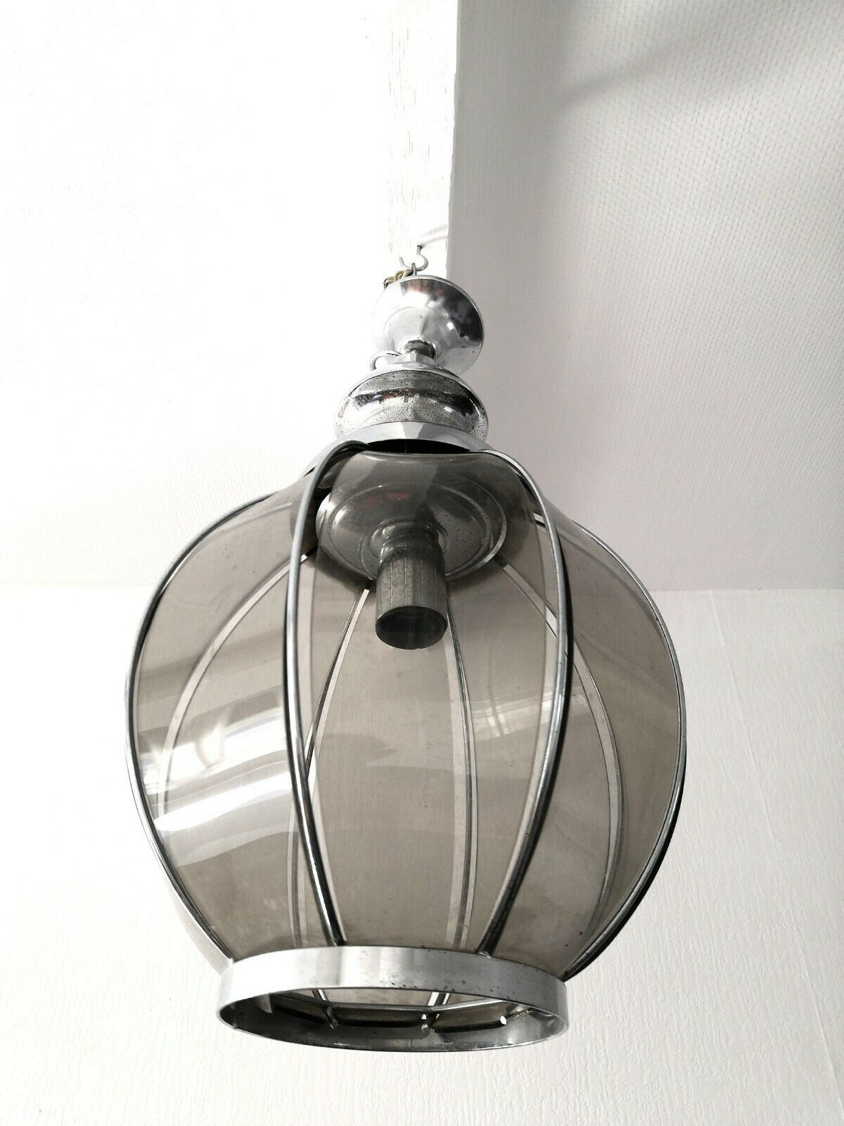 Suspension smoked glass and design 70s