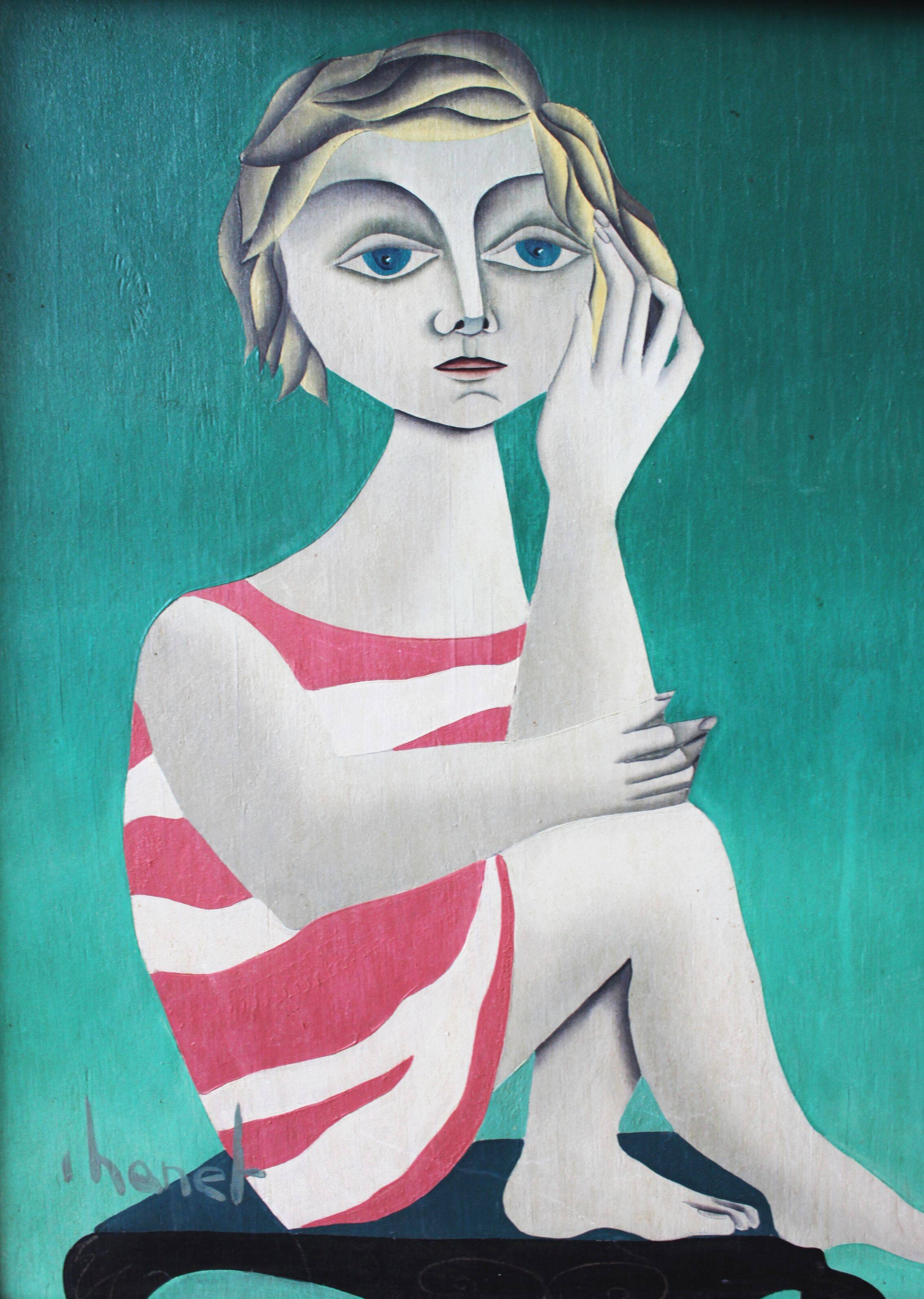 Oil on wood, Bather, cubist style.