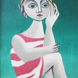 Oil on wood, Bather, cubist style.