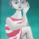 Huile sur bois, Baigneur, style cubiste.
