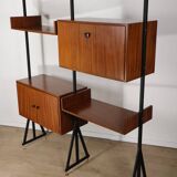 Vintage modular bookcase in wood and metal, Italy, 1960