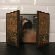 Antique barber triptych mirror, Art Nouveau, circa 1900
