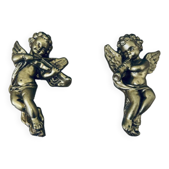 Set of 2 old cherub plaster angels