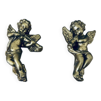 Lot de 2 anges plâtre chérubin ancien