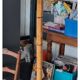 Vintage rattan bamboo coat rack
