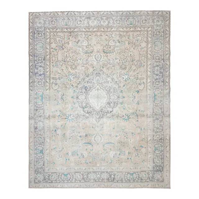 1970s Vintage Persian Handmade Wool Cotton Blue Area Rug 298x384
