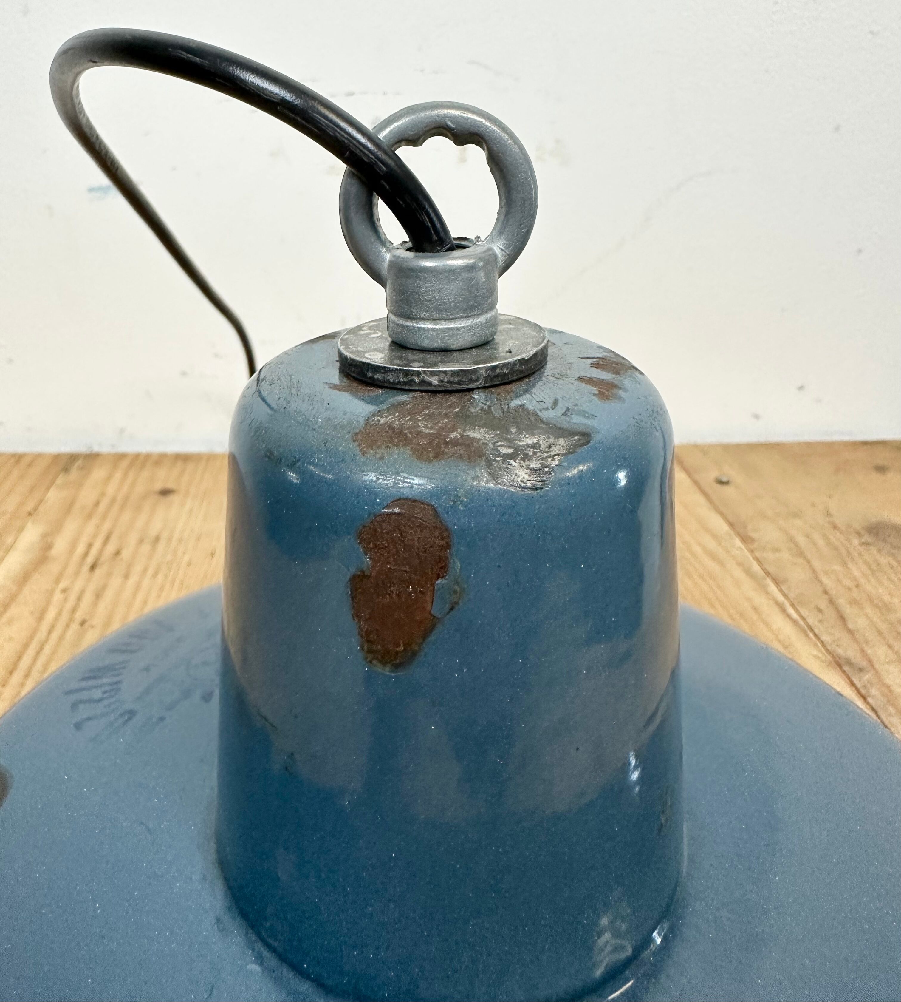 Small Industrial Blue Enamel Pendant Lamp, 1960s