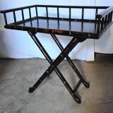 Foldable desk table in blackened wood and carved bamboo style, 1950s
