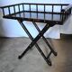 Table bureau pliable en bois noirci et sculpté façon bambou,années 50